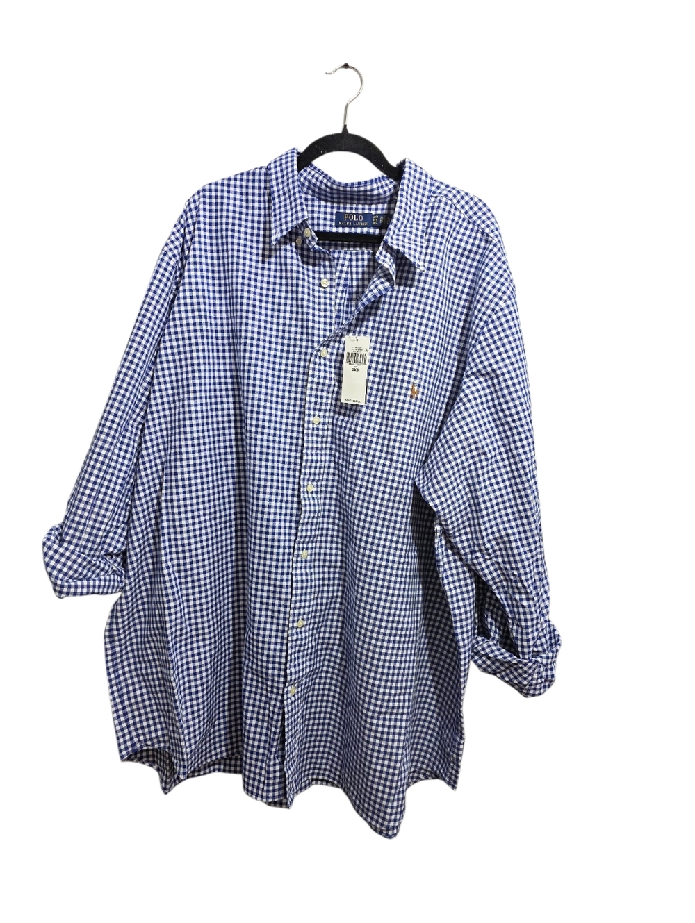 Polo Ralph Lauren Blue White Button Down Gingham Oxford Check Shirt Men Sz 3XB